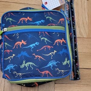 BUNDLE/PEP RALLY/Kids Dinosaur Lunch Bag & Ruler- Navy w/ Multicolor Dino Print